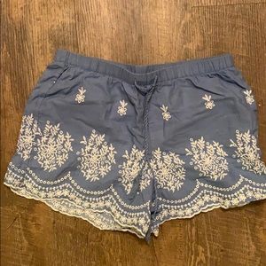 Blue Copper Key Embroidered Shorts S